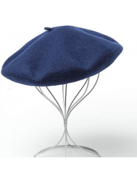 Berets Men's Unisex Adults Solid Color Wool Artist French Beret Hat - Navy Blue - CY18XMNCIWN $13.37