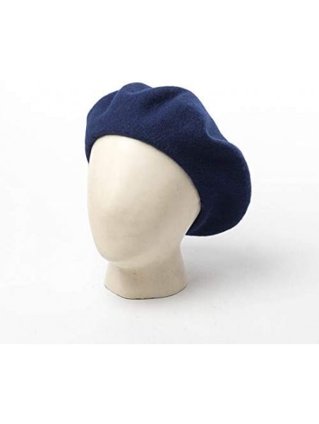 Berets Men's Unisex Adults Solid Color Wool Artist French Beret Hat - Navy Blue - CY18XMNCIWN $13.37