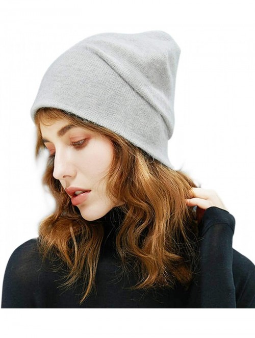 Skullies & Beanies Winter Warm Hats for Women Girls- 2-Layer Faux Rabbit Fur Knit Beanie Skull Cap - 1light Grey - CP18Z35W6R...