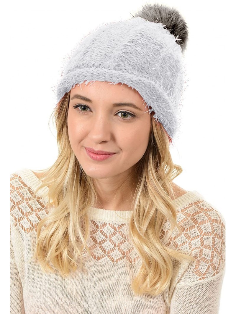 Skullies & Beanies Women/Men's Winter Fur Ball Pompom Beanie Cozy Knit Hat - 404 Ivory+ Free Gift - CD187WRI9TW $13.08