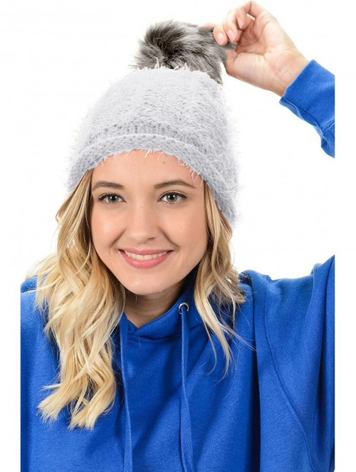 Skullies & Beanies Women/Men's Winter Fur Ball Pompom Beanie Cozy Knit Hat - 404 Ivory+ Free Gift - CD187WRI9TW $13.08