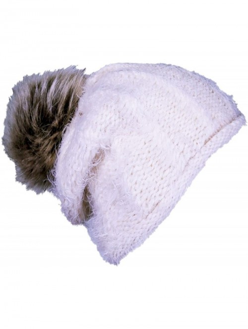 Skullies & Beanies Women/Men's Winter Fur Ball Pompom Beanie Cozy Knit Hat - 404 Ivory+ Free Gift - CD187WRI9TW $13.08