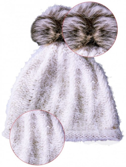 Skullies & Beanies Women/Men's Winter Fur Ball Pompom Beanie Cozy Knit Hat - 404 Ivory+ Free Gift - CD187WRI9TW $13.08