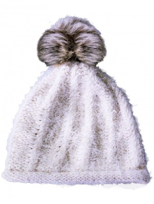 Skullies & Beanies Women/Men's Winter Fur Ball Pompom Beanie Cozy Knit Hat - 404 Ivory+ Free Gift - CD187WRI9TW $13.08