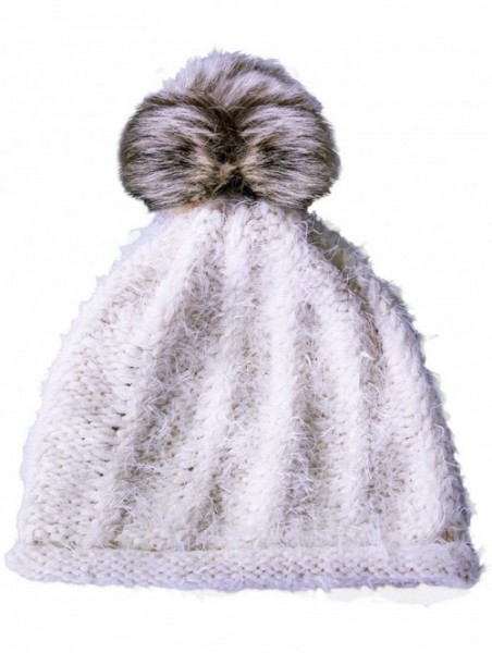 Skullies & Beanies Women/Men's Winter Fur Ball Pompom Beanie Cozy Knit Hat - 404 Ivory+ Free Gift - CD187WRI9TW $13.08