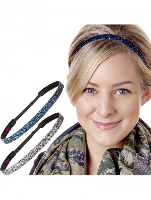 Headbands Women's Adjustable NO Slip Skinny Bling Glitter Headband - Gunmetal & Navy - CI11MNIWVX3 $14.40