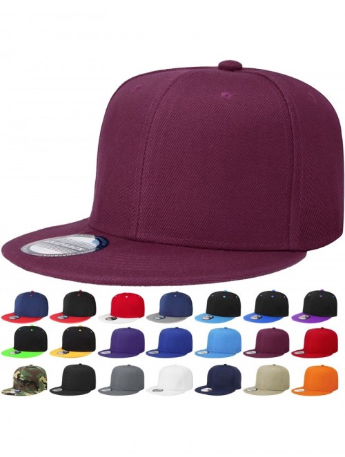 Baseball Caps Classic Snapback Hat Cap Hip Hop Style Flat Bill Blank Solid Color Adjustable Size - 1pc Wine - C218GNEGXYG $10.68