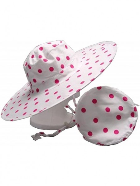 Sun Hats Women's Foldable Cotton Sun Hat- 18 in Diameter Brim - Pink Polka Dot - CO12LLWXMJ3 $19.10