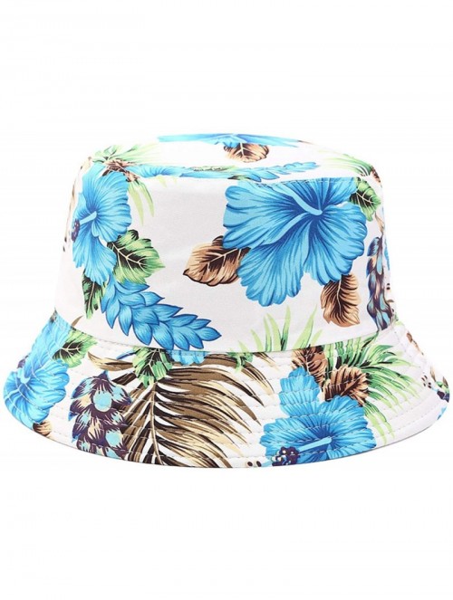 Bucket Hats Unisex Reversible Packable Bucket Hat Sun hat for Men Women - Flowers White - CP193UTSUW4 $13.76