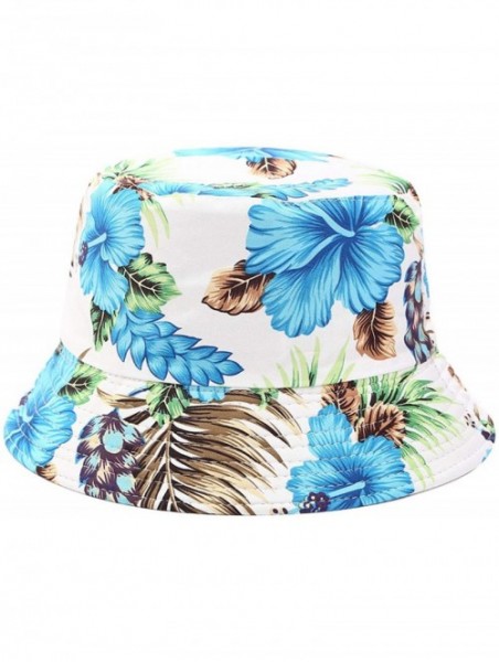 Bucket Hats Unisex Reversible Packable Bucket Hat Sun hat for Men Women - Flowers White - CP193UTSUW4 $13.76