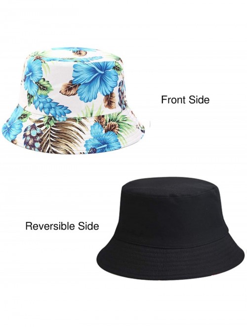 Bucket Hats Unisex Reversible Packable Bucket Hat Sun hat for Men Women - Flowers White - CP193UTSUW4 $13.76