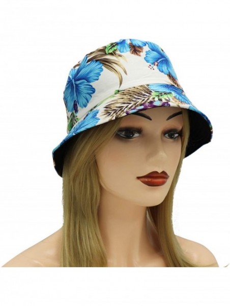 Bucket Hats Unisex Reversible Packable Bucket Hat Sun hat for Men Women - Flowers White - CP193UTSUW4 $13.76