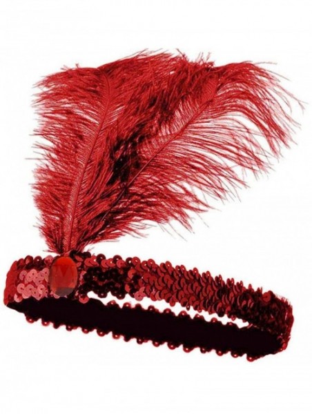 Headbands Sequins Feather Headpiece 1920s Carnival Party Event Vintage Headband Flapper - Red - C212DMJZXUJ $12.58