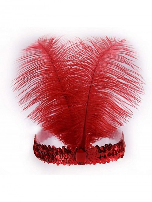 Headbands Sequins Feather Headpiece 1920s Carnival Party Event Vintage Headband Flapper - Red - C212DMJZXUJ $12.58