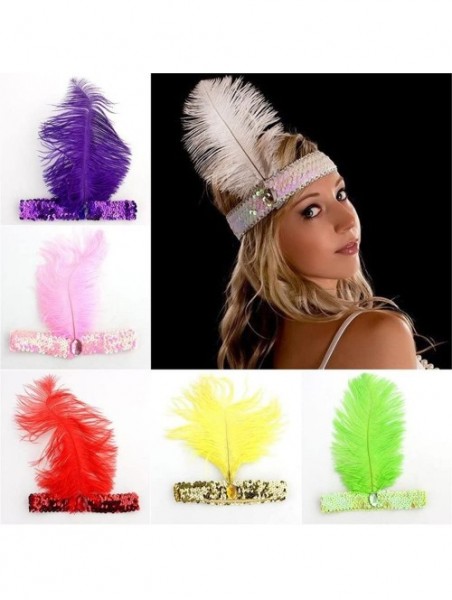 Headbands Sequins Feather Headpiece 1920s Carnival Party Event Vintage Headband Flapper - Red - C212DMJZXUJ $12.58