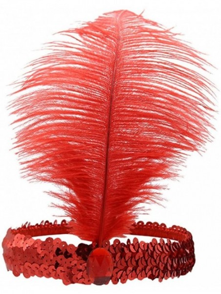 Headbands Sequins Feather Headpiece 1920s Carnival Party Event Vintage Headband Flapper - Red - C212DMJZXUJ $12.58