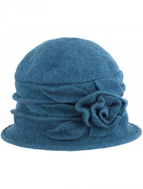 Bucket Hats Womens Girls Warm Wool Cloche Round Hat Wrinkled Floral Fedora Bucket Vintage Hat for Ladies - Blue - CB18KHHC5KE...