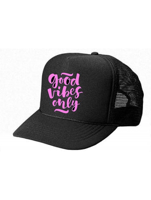 Baseball Caps Women's Mens Unisex Trucker Hat - Good Vibes Only - Cool Stylish Apparel Accessories - Black-pink Print - CV185...