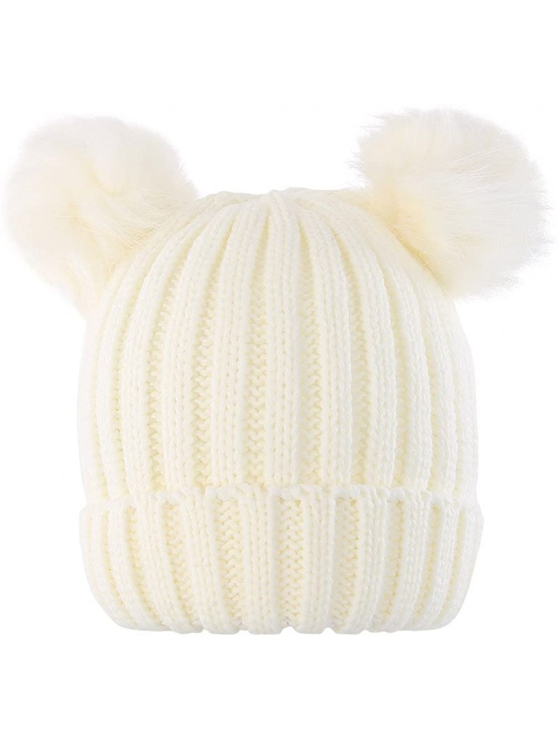 Skullies & Beanies Two Pom Pom Hat Lovely Beanie Winter Warm Knit Hats Slouchy Beanie for Women - White - CP1886O3WD6 $17.67