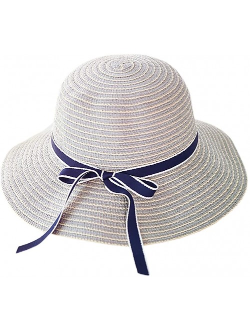 Sun Hats Girls Flower Straw Hat Large Brim Beachwear Sunhat Floral Tea Party Cap - Grey - CF193MONOTY $18.82