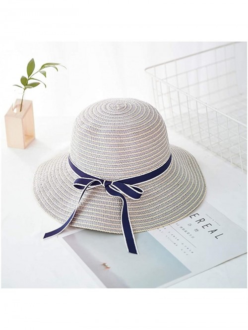 Sun Hats Girls Flower Straw Hat Large Brim Beachwear Sunhat Floral Tea Party Cap - Grey - CF193MONOTY $18.82