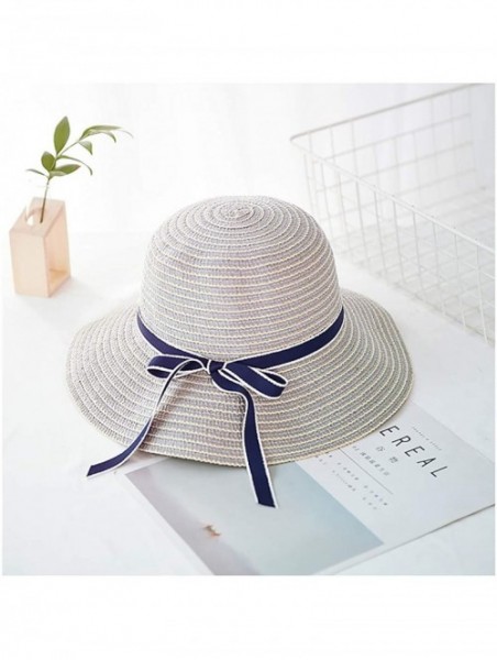 Sun Hats Girls Flower Straw Hat Large Brim Beachwear Sunhat Floral Tea Party Cap - Grey - CF193MONOTY $18.82