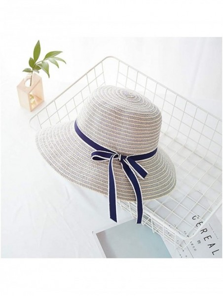 Sun Hats Girls Flower Straw Hat Large Brim Beachwear Sunhat Floral Tea Party Cap - Grey - CF193MONOTY $18.82