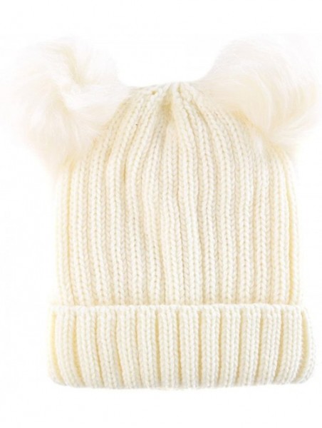 Skullies & Beanies Two Pom Pom Hat Lovely Beanie Winter Warm Knit Hats Slouchy Beanie for Women - White - CP1886O3WD6 $17.67