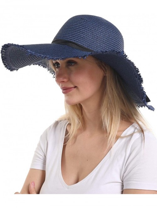 Sun Hats Wide Brim Straw Sun Hat- Beach Hat for Women- Navy- One Size - CX194OUNDDU $18.89