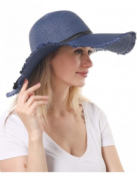 Sun Hats Wide Brim Straw Sun Hat- Beach Hat for Women- Navy- One Size - CX194OUNDDU $18.89