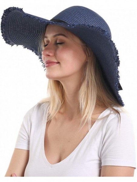 Sun Hats Wide Brim Straw Sun Hat- Beach Hat for Women- Navy- One Size - CX194OUNDDU $18.89