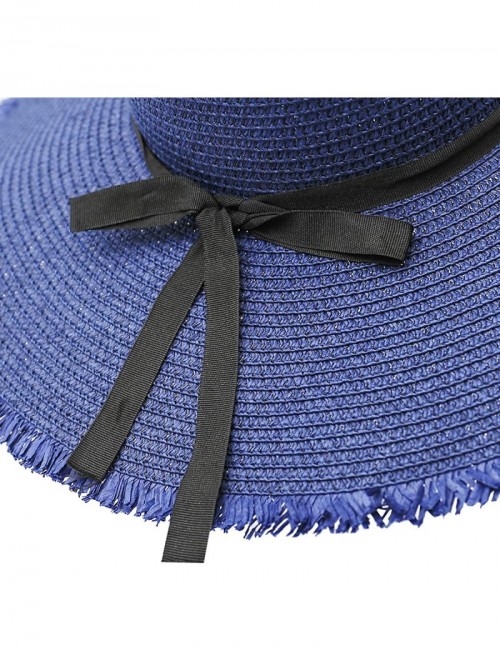 Sun Hats Wide Brim Straw Sun Hat- Beach Hat for Women- Navy- One Size - CX194OUNDDU $18.89