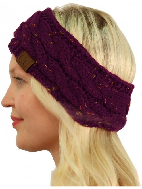 Cold Weather Headbands Winter CC Confetti Warm Fuzzy Fleece Lined Thick Knit Headband Headwrap Hat Cap - Purple - CA1888MINUX...