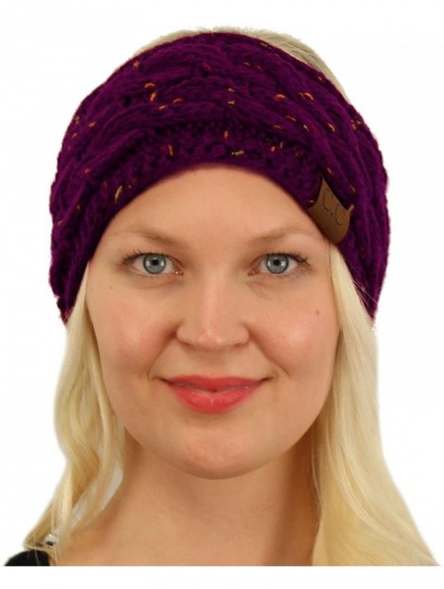 Cold Weather Headbands Winter CC Confetti Warm Fuzzy Fleece Lined Thick Knit Headband Headwrap Hat Cap - Purple - CA1888MINUX...