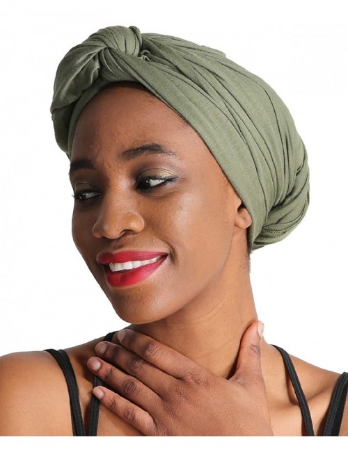 Headbands Solid Color Head Wrap & Scarf - Stretch Jersey Knit Hair Wrap- Long Turbans - Olive Green - CV18QRHS9XE $17.73