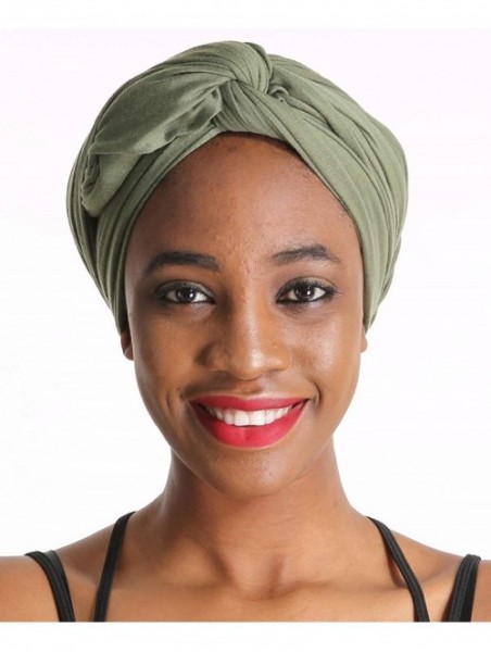 Headbands Solid Color Head Wrap & Scarf - Stretch Jersey Knit Hair Wrap- Long Turbans - Olive Green - CV18QRHS9XE $17.73