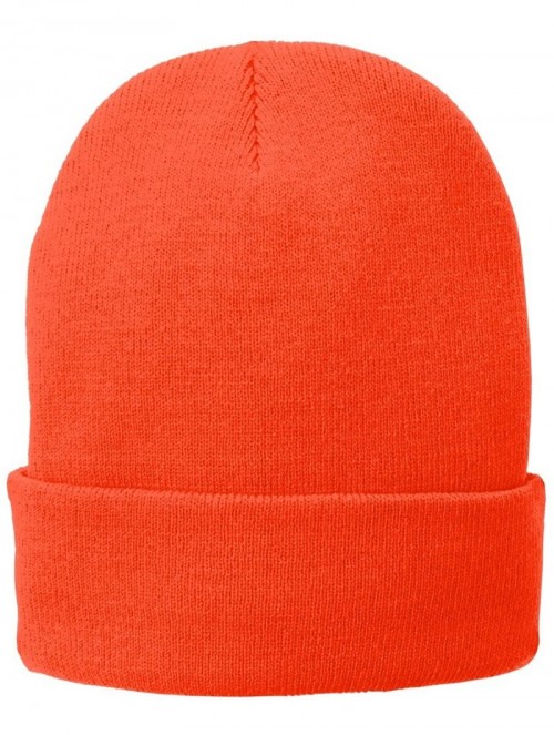 Baseball Caps Port & Company Men's Fleece-Lined Knit Cap - Athletic Orange - CG17YTIYUWL $9.64