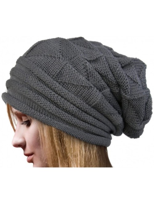 Skullies & Beanies Pleated Cuffed Wool Knit Hat- Sttech1 Women Winter Crochet Hat Wool Knit Beanie Warm Caps (Gray) - Gray - ...