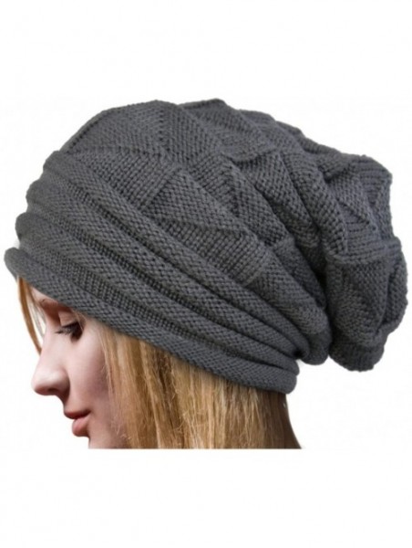 Skullies & Beanies Pleated Cuffed Wool Knit Hat- Sttech1 Women Winter Crochet Hat Wool Knit Beanie Warm Caps (Gray) - Gray - ...