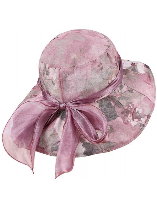 Sun Hats Womens Bowknot Veil Sun Hats Chiffon Foldable Wide Brim Bucket Sun Hat - Purple 2 - CV196D9MHR6 $15.76