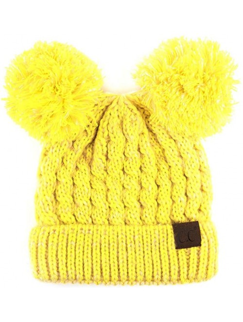 Skullies & Beanies Women Ribbed Knitted Double Pom Pom Beanie Hat - 2 Tone Lemon - CS18Y6D8NL5 $18.25