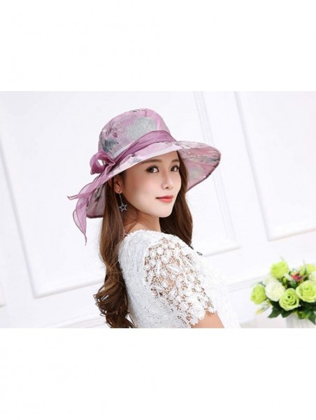 Sun Hats Womens Bowknot Veil Sun Hats Chiffon Foldable Wide Brim Bucket Sun Hat - Purple 2 - CV196D9MHR6 $15.76