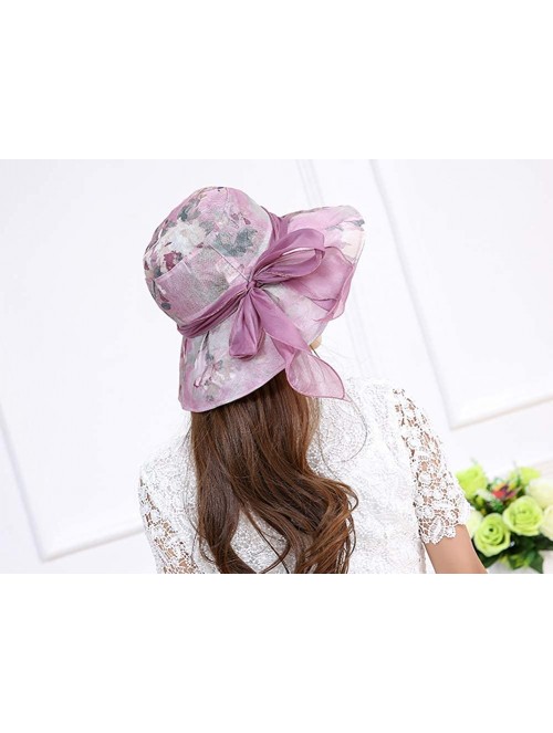 Sun Hats Womens Bowknot Veil Sun Hats Chiffon Foldable Wide Brim Bucket Sun Hat - Purple 2 - CV196D9MHR6 $15.76