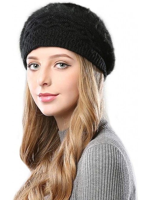 Berets Women Winter French Beret Hat Wool Knit Berets Beanie Classic Warm Casual Hat - Black - CR18Z4T9SIL $18.58
