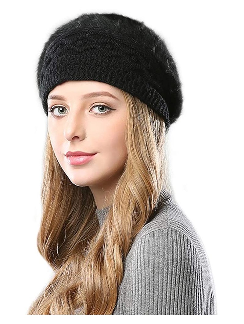 Berets Women Winter French Beret Hat Wool Knit Berets Beanie Classic Warm Casual Hat - Black - CR18Z4T9SIL $18.58