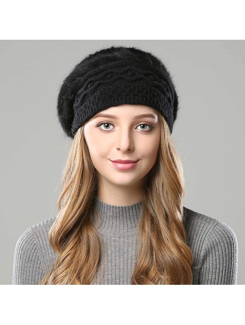 Berets Women Winter French Beret Hat Wool Knit Berets Beanie Classic Warm Casual Hat - Black - CR18Z4T9SIL $18.58