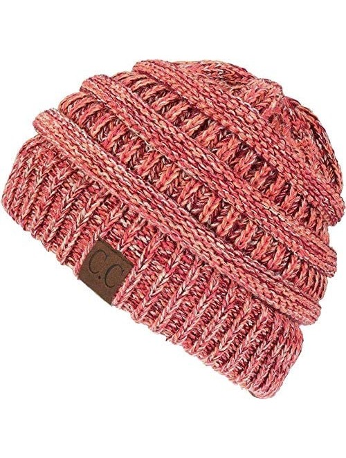 Skullies & Beanies Trendy Warm Chunky Soft Marled Cable Knit Slouchy Beanie - 4 Tone Mix - Coral- Burgundy- Beige- Red - CD12...