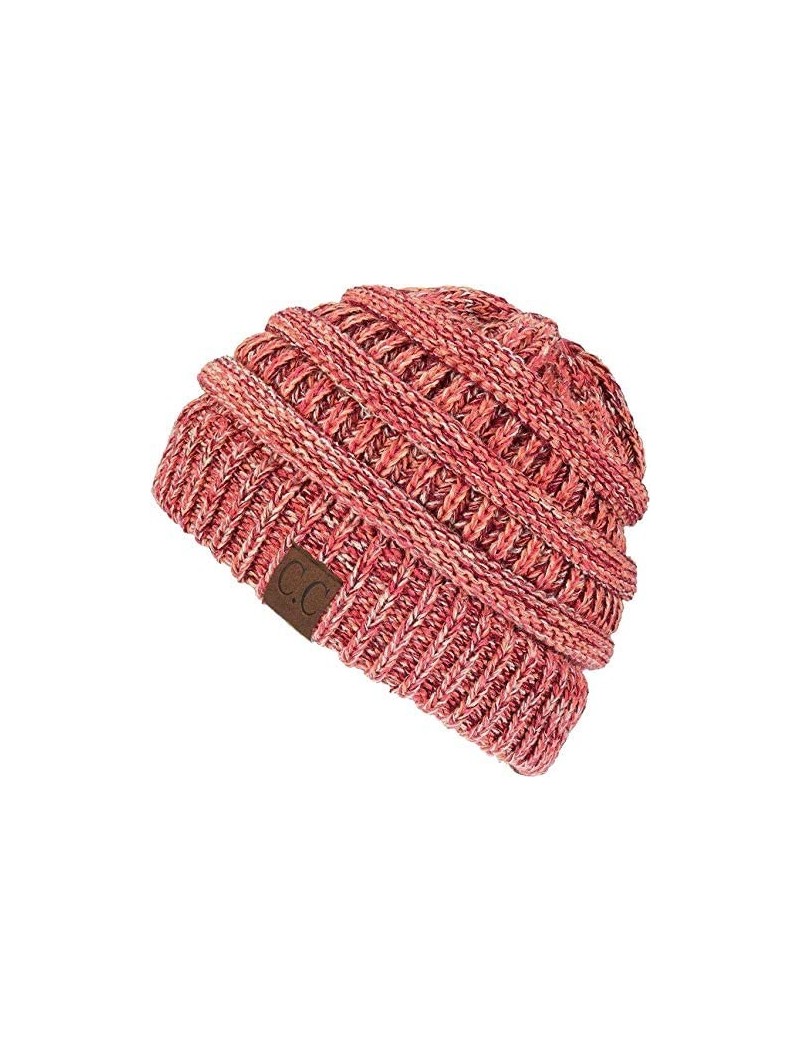 Skullies & Beanies Trendy Warm Chunky Soft Marled Cable Knit Slouchy Beanie - 4 Tone Mix - Coral- Burgundy- Beige- Red - CD12...