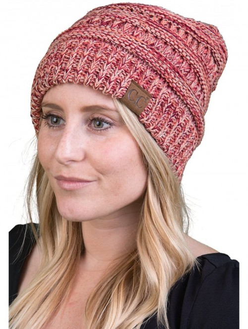 Skullies & Beanies Trendy Warm Chunky Soft Marled Cable Knit Slouchy Beanie - 4 Tone Mix - Coral- Burgundy- Beige- Red - CD12...