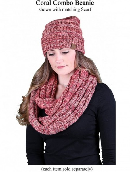 Skullies & Beanies Trendy Warm Chunky Soft Marled Cable Knit Slouchy Beanie - 4 Tone Mix - Coral- Burgundy- Beige- Red - CD12...